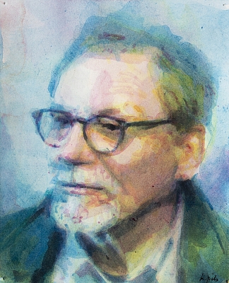 Portrait of John (artist colleague) acrylic and watercolor on paper, 17 × 21 cm. 2021 ©Kenneth Pils.
