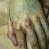Detail: 2021, day131, "Hands". Acrylic & watercolor on paper, 17x21 cm